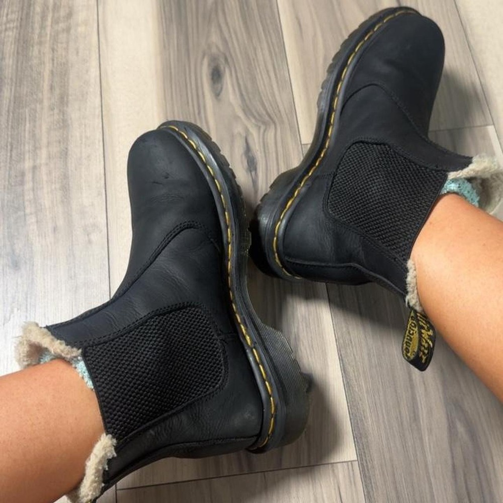 Dr. Martens black leather Chelsea boots with cozy shearling lining